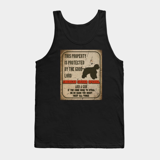 American cocker spaniel Silhouette Vintage Humorous Guard Dog Warning Sign Tank Top by Sniffist Gang